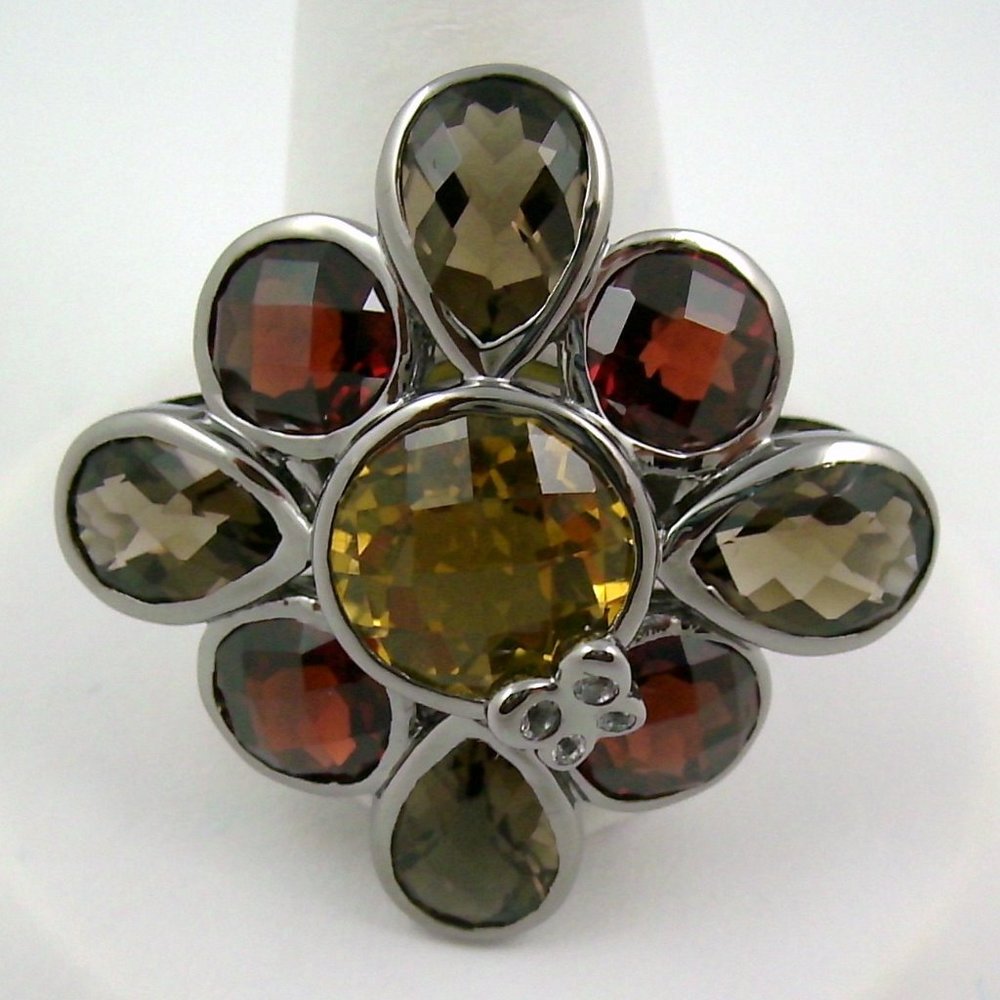 Sima K 13.55ct Honey Quartz & Gemstone Flower Ring
